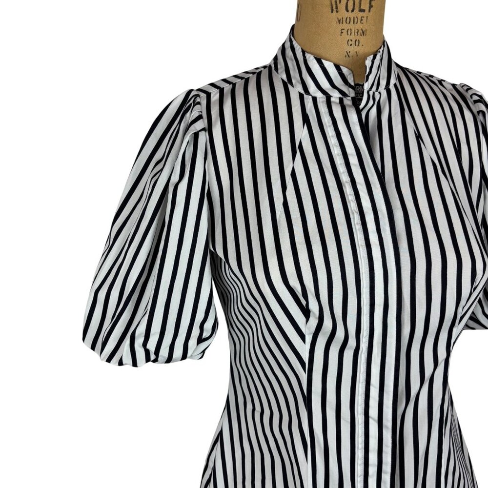 Banana Republic Stripe Top Womens Size Small Y2K Black White Striped Puff Sleeve - Picture 7 of 12